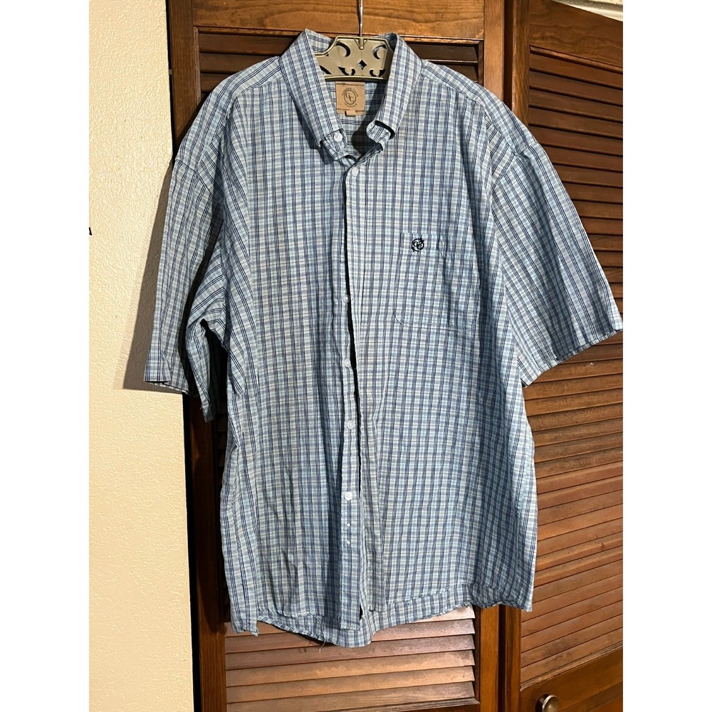 GRAND SLAM GC OUTFITTERS Button Down Shirt Mens X Large Blue Plaid Short‎ Sleeve